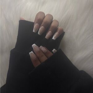 Elegant Nude and White Press-On Nails